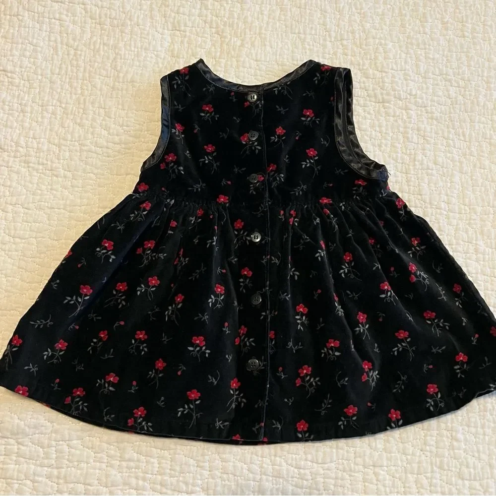 ✨‎ OshKosh B’Gosh Girl’s Black Velvet Floral Dress 12 Months